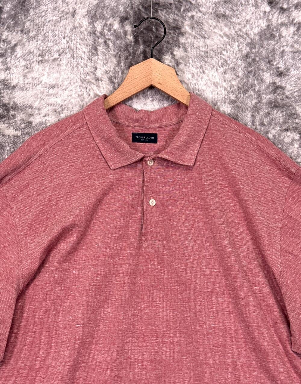 Proper Cloth Polo Shirt 3XL Mens Red Cotton Linen Pique Untucked